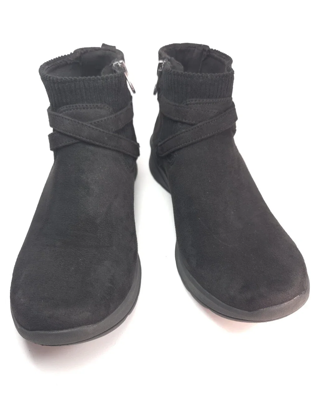 Bzees Guilder Black Stretch Fabric Ankle Bootie w/ Buckle Strap Sz 7